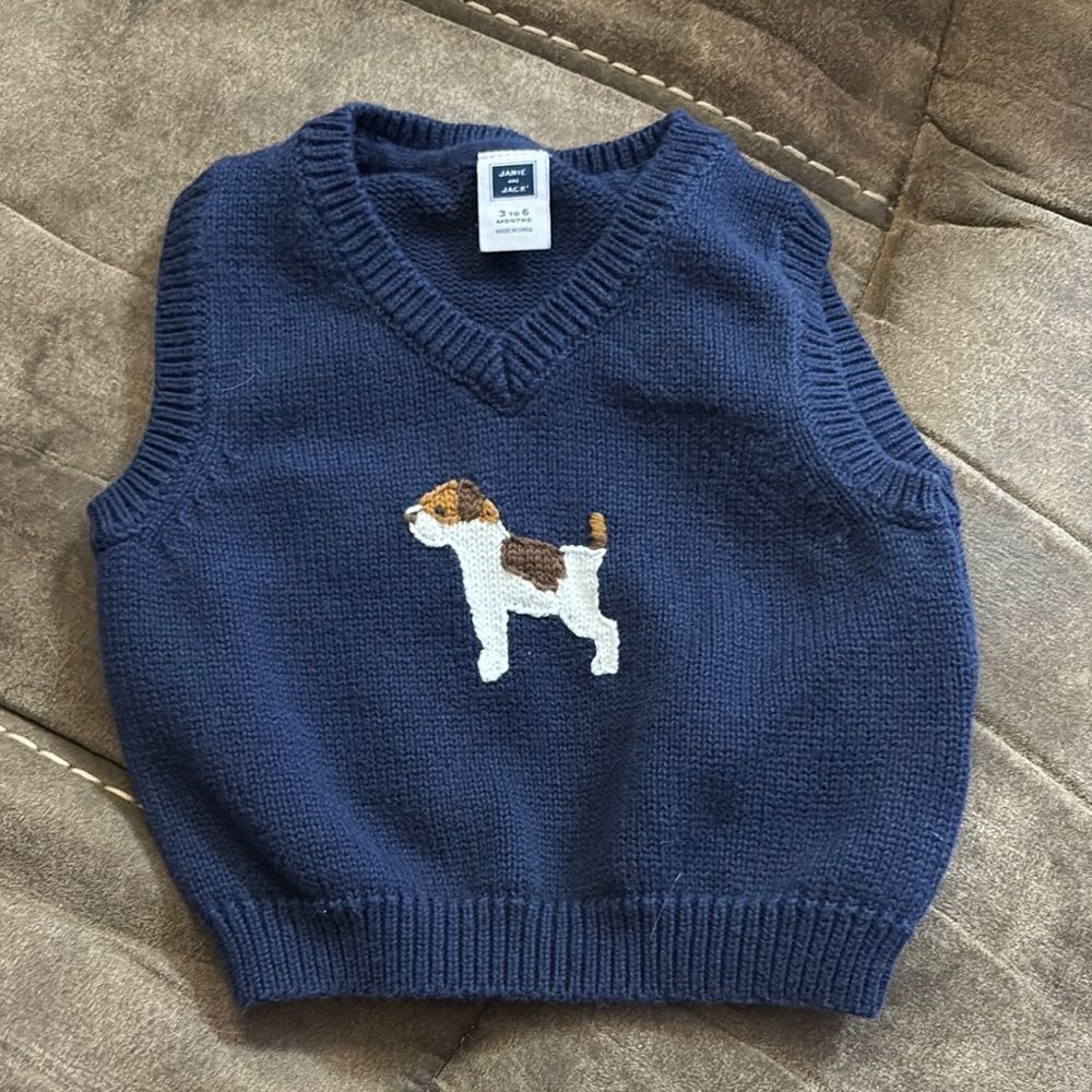 Navy Blue JANIE AND JACK Baby Sweater Vest with Dog Design